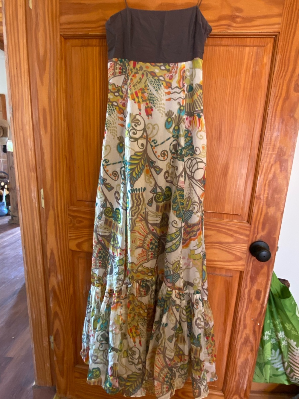 Zara Strapless Maxi Skirt Dress in Charcoal and Multi-Color Print